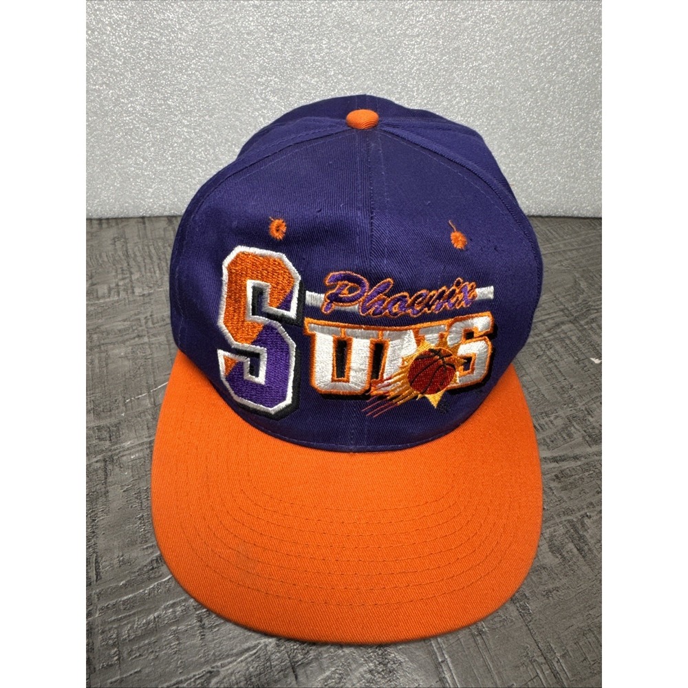 Vintage  90s Phoenix Suns AJD Snapback‎ Hat Purple Orange NBA Barkley Era Cap